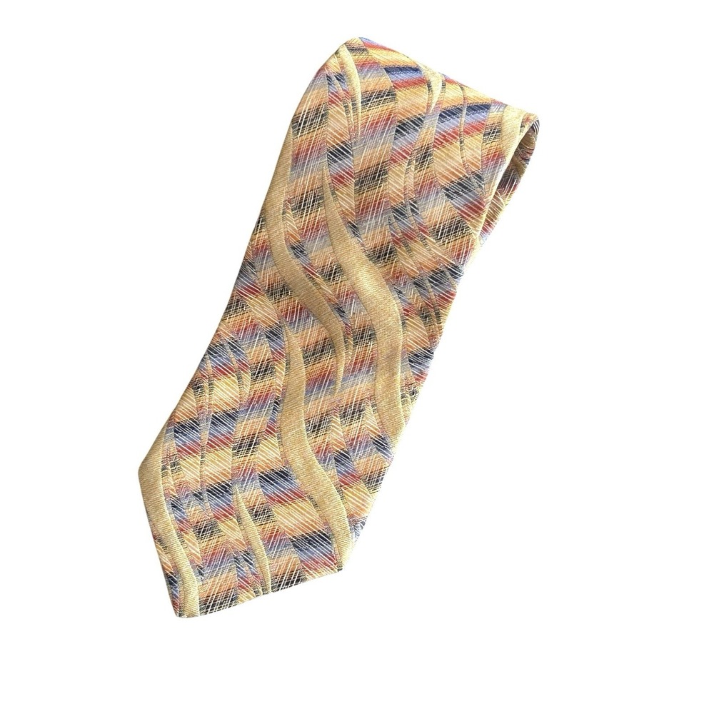 Missoni Cravatte Tie Men's‎ 100% Silk Italy Blue Yellow Green Geometric